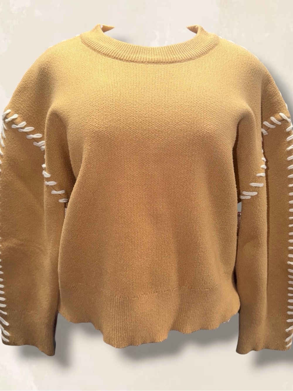 English Factory Mustard Stitch-Detail Crewneck Sweater